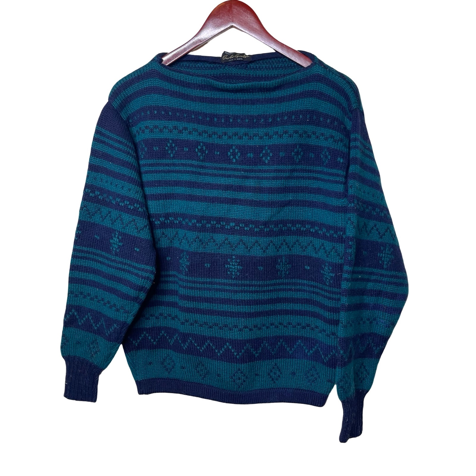 Vintage Carlo Gruber Navy Teal Granpacore Boatneck Sweater M